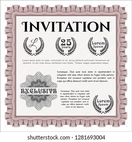 Red Retro invitation template. Good design. With guilloche pattern and background. Detailed. 