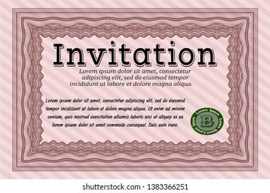 Red Retro invitation template. Good design. Complex background. Customizable, Easy to edit and change colors. 