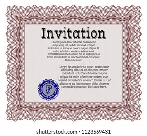 Red Retro invitation template. With great quality guilloche pattern. Customizable, Easy to edit and change colors. Elegant design. 