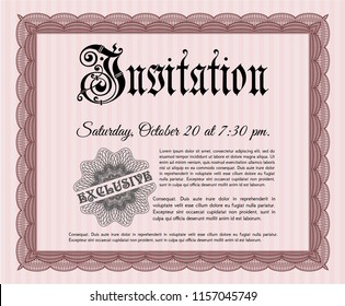 Red Retro invitation template. With great quality guilloche pattern. Customizable, Easy to edit and change colors. Cordial design. 