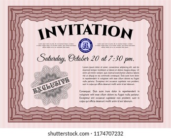 Red Retro invitation template. With great quality guilloche pattern. Good design. Detailed. 