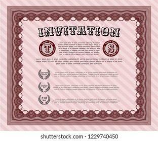 Red Retro invitation template. With great quality guilloche pattern. Artistry design. Customizable, Easy to edit and change colors. 