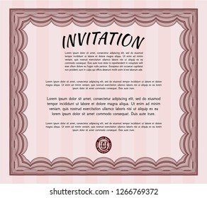 Red Retro invitation template. With great quality guilloche pattern. Customizable, Easy to edit and change colors. Money Pattern. 