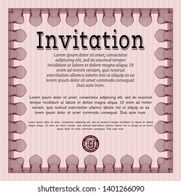 Red Retro invitation template. With great quality guilloche pattern. Excellent design. Vector illustration. 