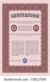 Red Retro invitation template. With great quality guilloche pattern. Detailed. Money Pattern. 
