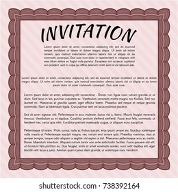 Red Retro invitation template. With great quality guilloche pattern. Modern design. Detailed. 