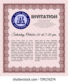 Red Retro invitation template. With great quality guilloche pattern. Cordial design. Detailed. 