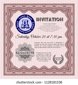 Red Retro invitation template. With guilloche pattern. Money style design. Vector illustration. 