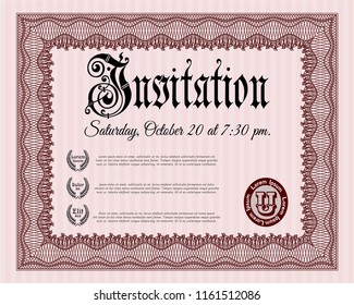 Red Retro invitation template. With guilloche pattern. Detailed. Modern design. 
