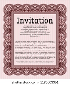 Red Retro invitation template. With guilloche pattern. Good design. Customizable, Easy to edit and change colors. 