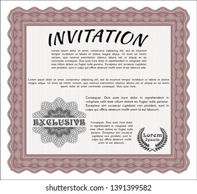 Red Retro invitation template. With guilloche pattern and background. Lovely design. Detailed. 