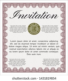 Red Retro invitation template. With guilloche pattern. Vector illustration. Beauty design. 