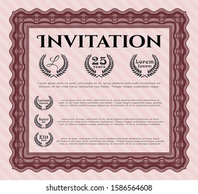Red Retro invitation template. With guilloche pattern and background. Excellent design. Detailed. 
