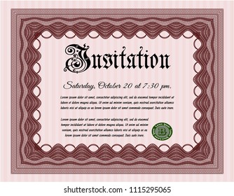 Red Retro invitation template. With linear background. Sophisticated design. Detailed. 