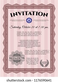 Red Retro invitation template. With linear background. Vector illustration. Nice design. 