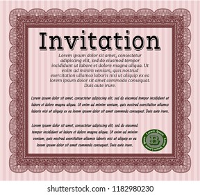 Red Retro invitation template. With linear background. Modern design. Vector illustration. 