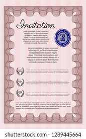 Red Retro invitation template. With linear background. Money Pattern. Vector illustration. 
