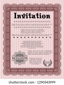 Red Retro invitation template. With linear background. Superior design. Vector illustration. 