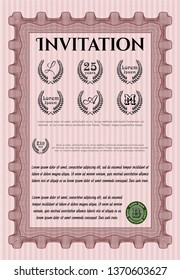 Red Retro invitation template. With linear background. Elegant design. Customizable, Easy to edit and change colors. 
