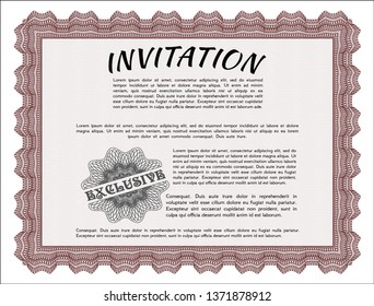 Red Retro invitation template. With linear background. Beauty design. Detailed. 