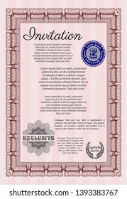 Red Retro invitation template. With linear background. Retro design. Detailed. 