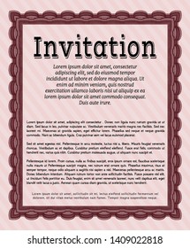 Red Retro invitation template. With linear background. Detailed. Sophisticated design. 