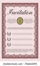 Red Retro invitation template. With linear background. Money Pattern design. Vector illustration. 