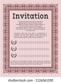 Red Retro invitation template. Lovely design. With background. Vector illustration. 