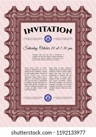Red Retro invitation template. Lovely design. With background. Detailed. 