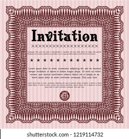 Red Retro invitation template. Lovely design. Detailed. With background. 