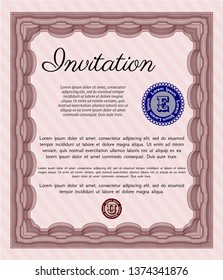 Red Retro invitation template. Lovely design. Vector illustration. With background. 