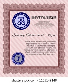 Red Retro invitation template. Modern design. Customizable, Easy to edit and change colors. With guilloche pattern. 