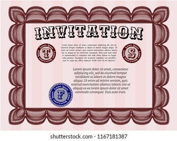 Red Retro invitation template. Modern design. Vector illustration. With complex linear background. 