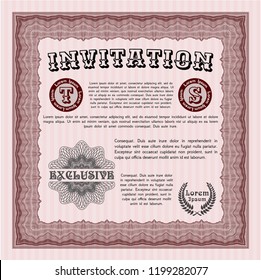 Red Retro invitation template. Modern design. With complex linear background. Vector illustration. 