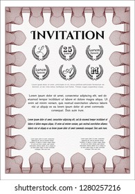 Red Retro invitation template. Modern design. Printer friendly. Detailed. 
