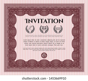 Red Retro invitation template. Modern design. Complex background. Customizable, Easy to edit and change colors. 