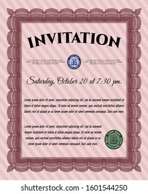 Red Retro invitation template. Modern design. Complex background. Customizable, Easy to edit and change colors. 