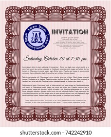 Red Retro invitation template. Modern design. Vector illustration. Easy to print. 