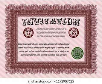 Red Retro invitation template. Money Pattern. Detailed. With complex linear background. 