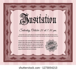 Red Retro invitation template. Money style design. With guilloche pattern and background. Detailed. 