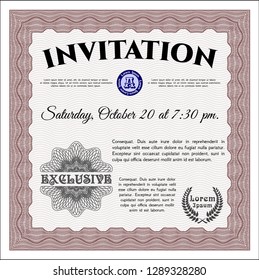 Red Retro invitation template. Money Pattern design. With great quality guilloche pattern. Detailed. 