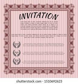Red Retro invitation template. Money Pattern design. Customizable, Easy to edit and change colors. With guilloche pattern. 