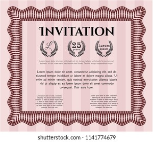 Red Retro invitation template. Nice design. Vector illustration. With complex linear background. 