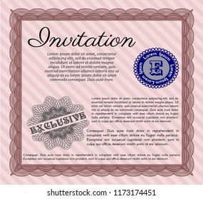 Red Retro invitation template. Nice design. With linear background. Detailed. 