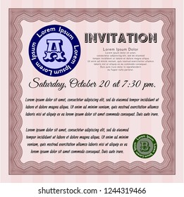 Red Retro invitation template. Nice design. With background. Vector illustration. 