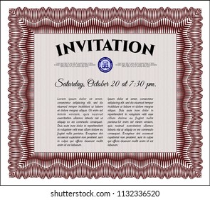Red Retro invitation template. Perfect design. With guilloche pattern and background. Customizable, Easy to edit and change colors. 