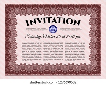 Red Retro invitation template. Perfect design. Vector illustration. With quality background. 