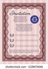 Red Retro invitation template. Printer friendly. Good design. Vector illustration. 