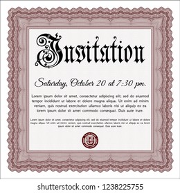 Red Retro invitation template. Printer friendly. Detailed. Lovely design. 