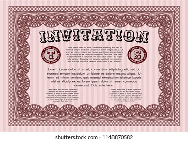 Red Retro invitation template. With quality background. Detailed. Money style design. 